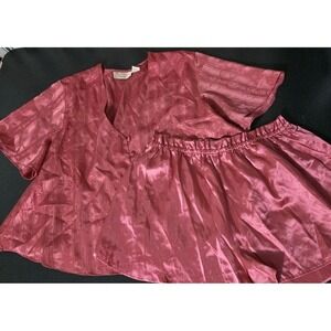 Vintage Victoria Secret Gold Label Satin Pajama Set Pink 2pc M Top Shorts EUC